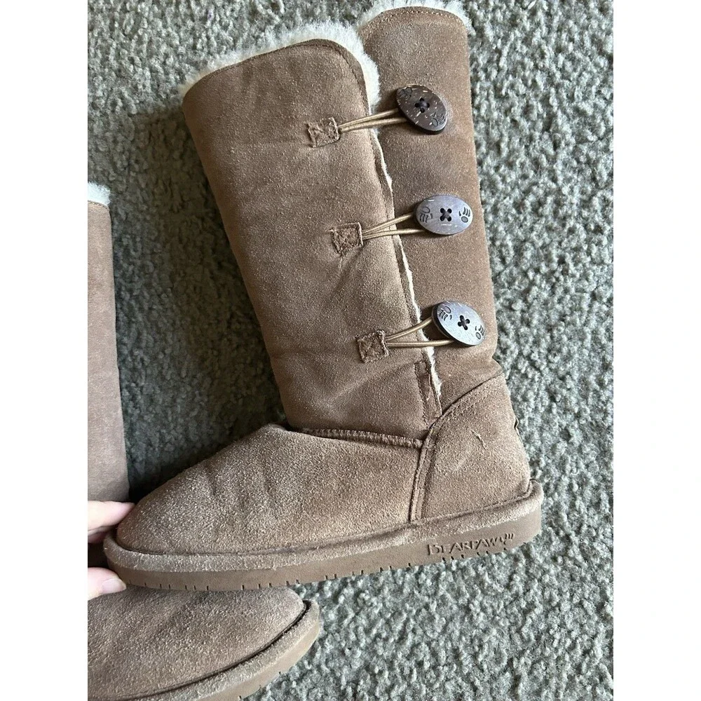 Bearpaw Lauren Boots Women Sz 6 Brown Suede Wool Sheepskin Lined